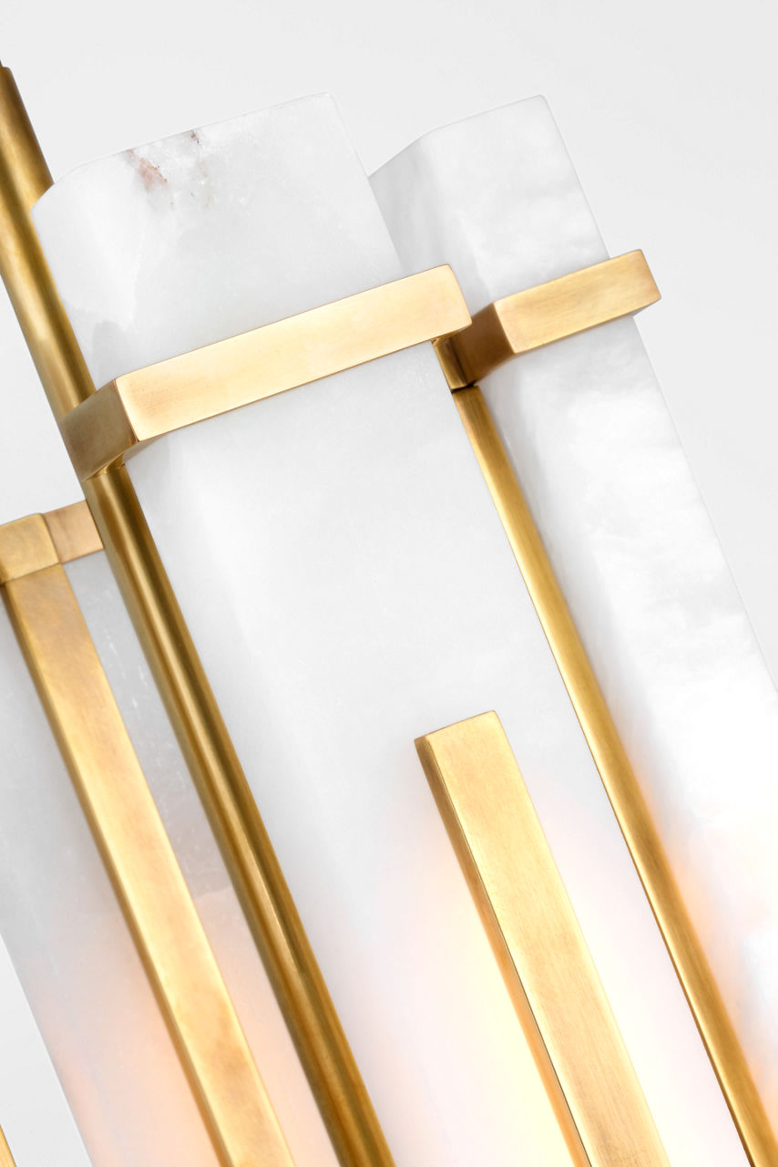 Malik Small Chandelier | Hand-Rubbed Antique Brass | Alabaster