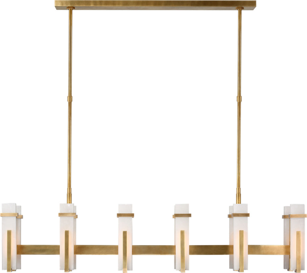 Malik Large Linear Chandelier | Hand-Rubbed Antique Brass | Alabaster
