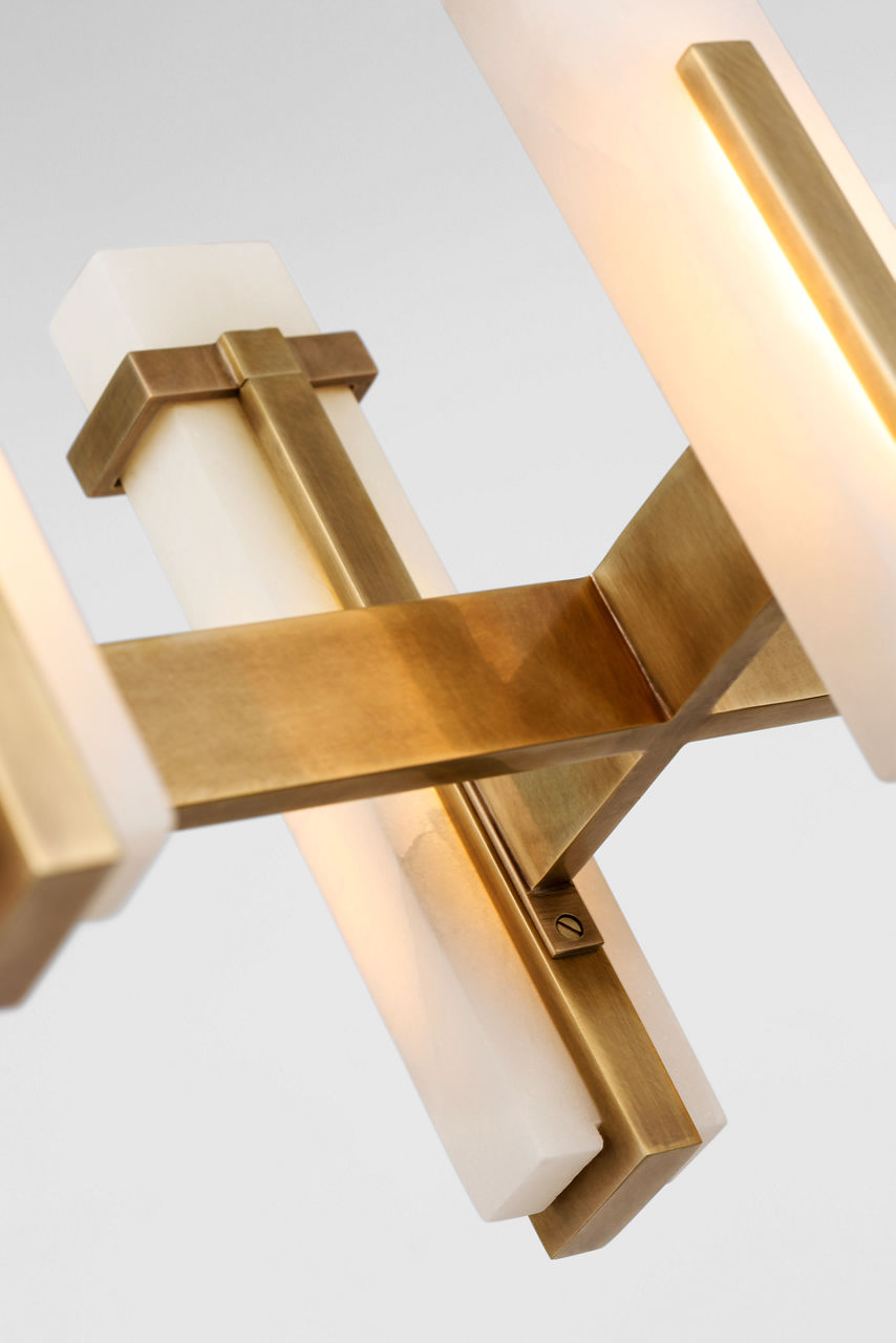 Malik Large Linear Chandelier | Hand-Rubbed Antique Brass | Alabaster