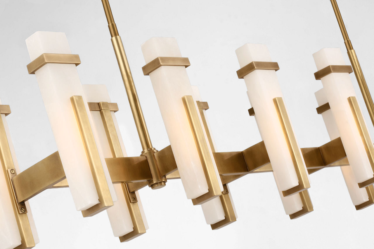 Malik Large Linear Chandelier | Hand-Rubbed Antique Brass | Alabaster