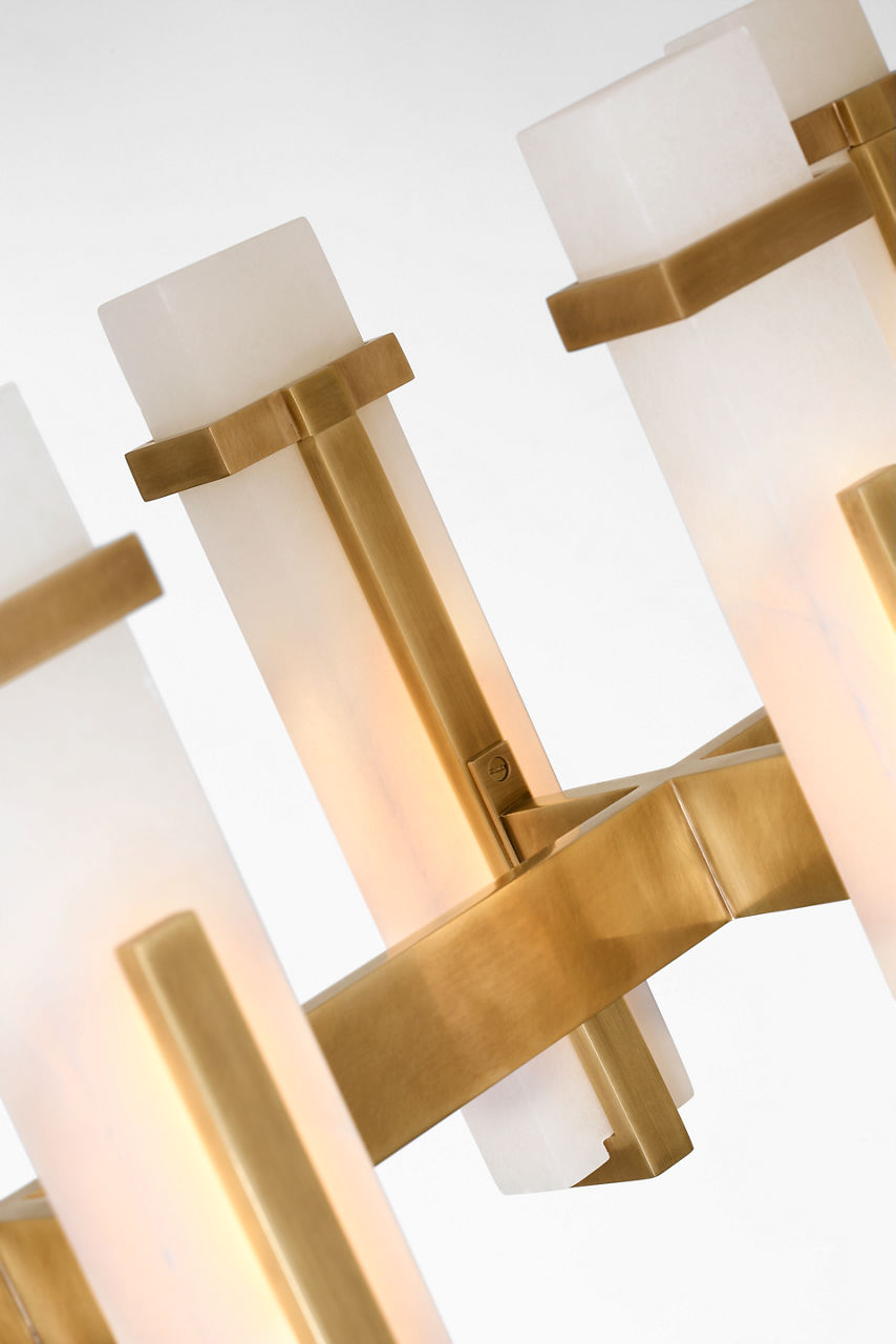 Malik Large Linear Chandelier | Hand-Rubbed Antique Brass | Alabaster