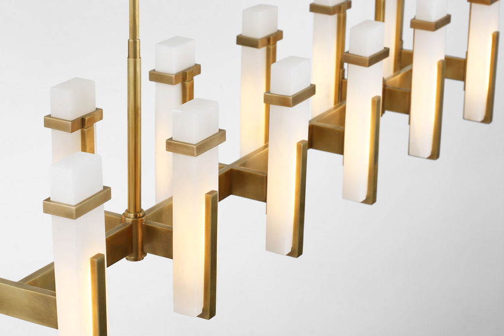 Malik Large Linear Chandelier | Hand-Rubbed Antique Brass | Alabaster