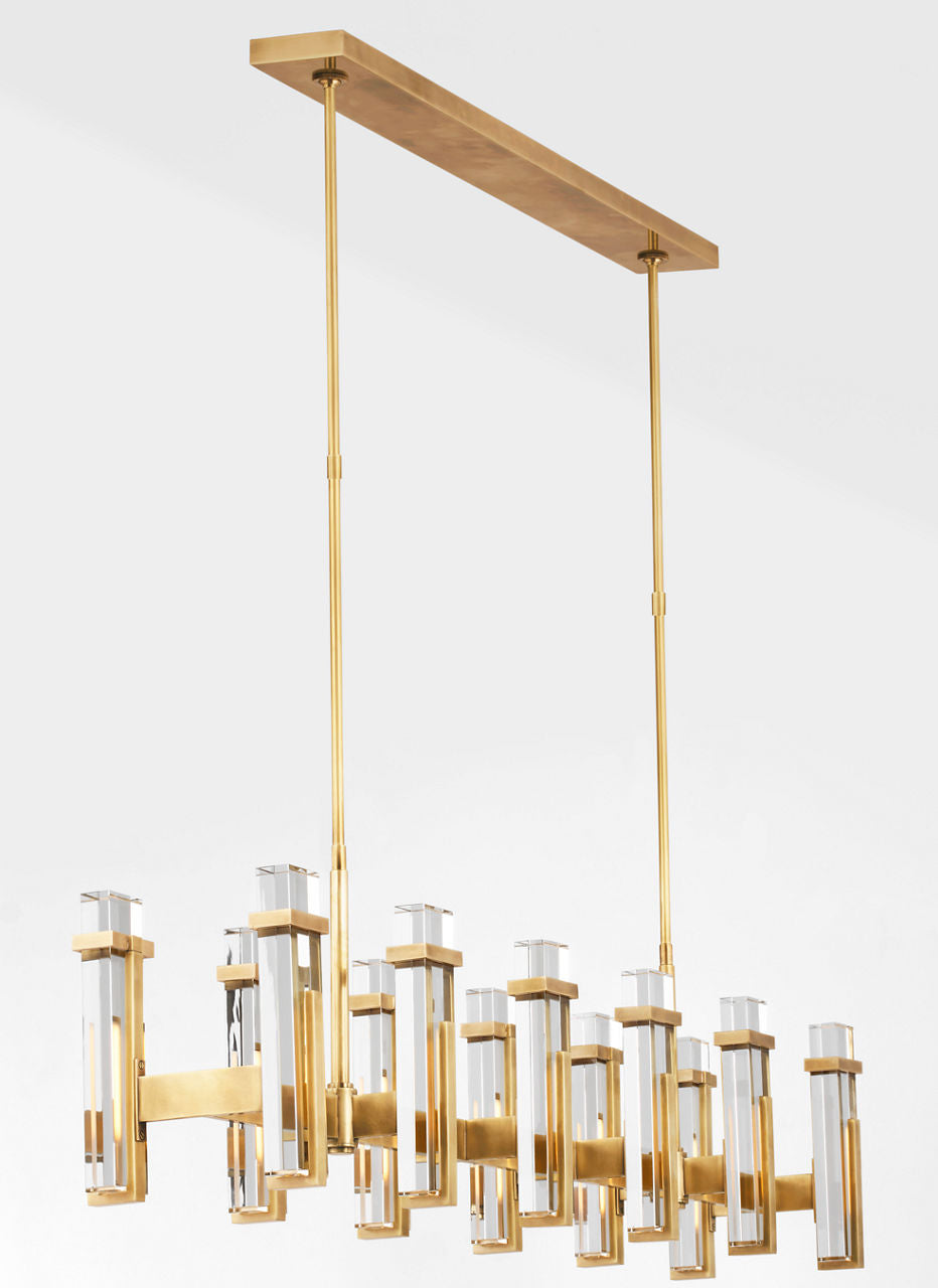 Malik Large Linear Chandelier | Hand-Rubbed Antique Brass | Crystal