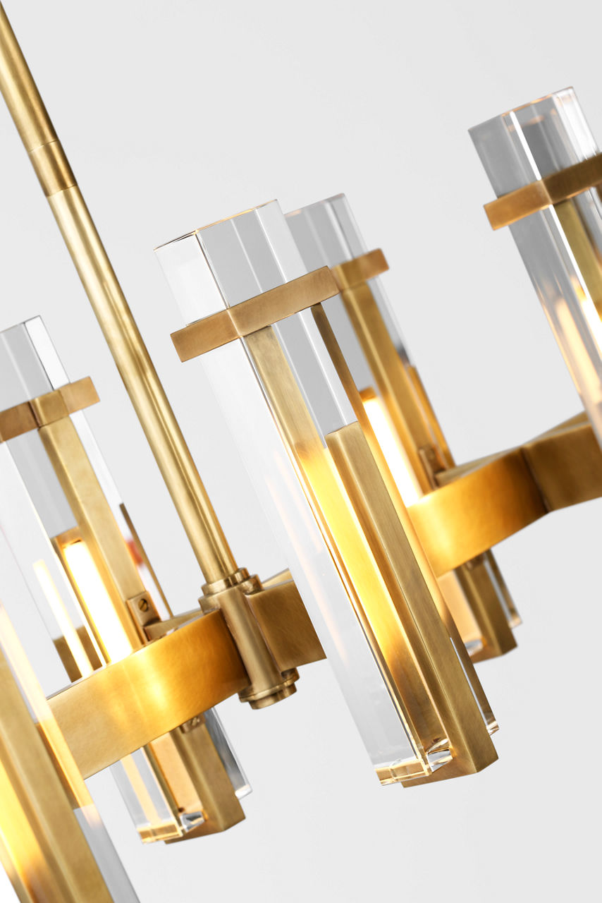 Malik Large Linear Chandelier | Hand-Rubbed Antique Brass | Crystal