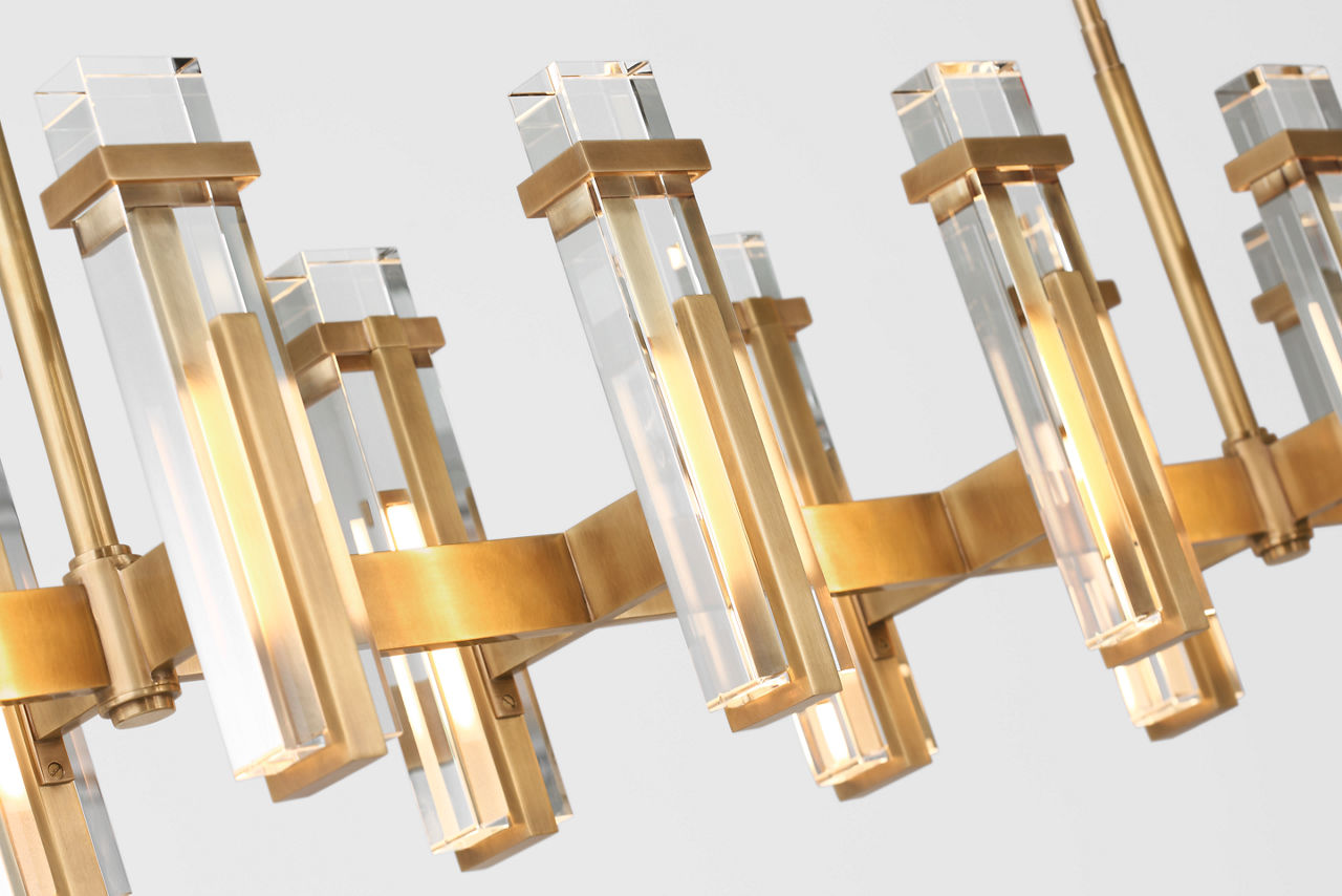 Malik Large Linear Chandelier | Hand-Rubbed Antique Brass | Crystal