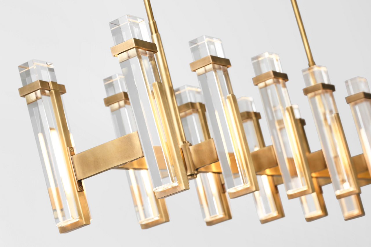 Malik Large Linear Chandelier | Hand-Rubbed Antique Brass | Crystal