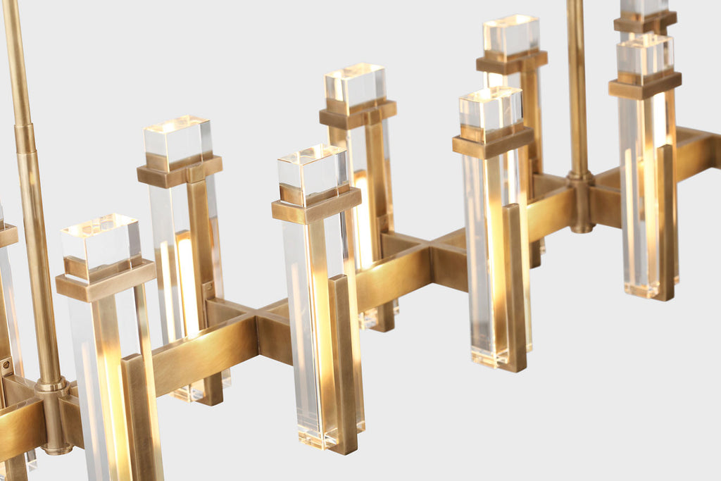 Malik Large Linear Chandelier | Hand-Rubbed Antique Brass | Crystal