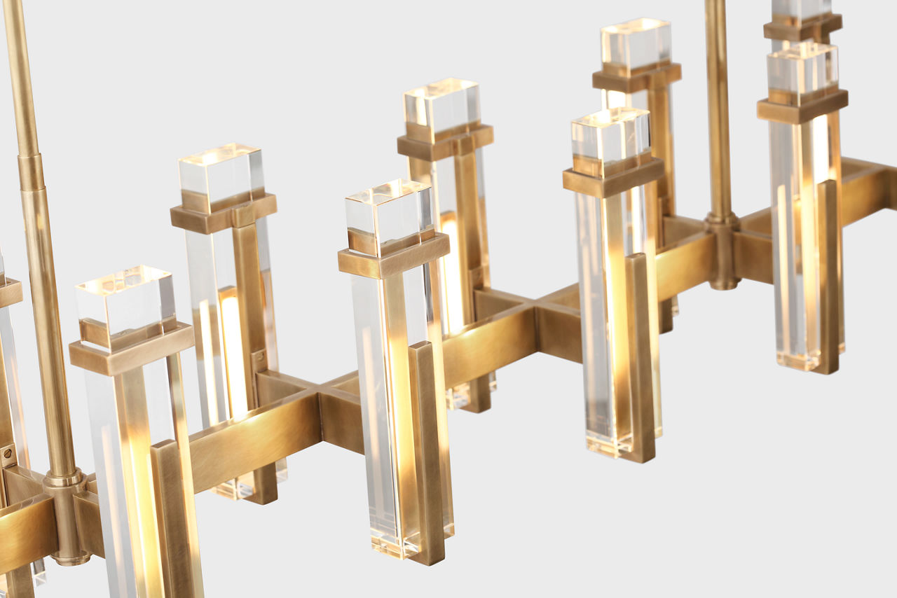 Malik Large Linear Chandelier | Hand-Rubbed Antique Brass | Crystal