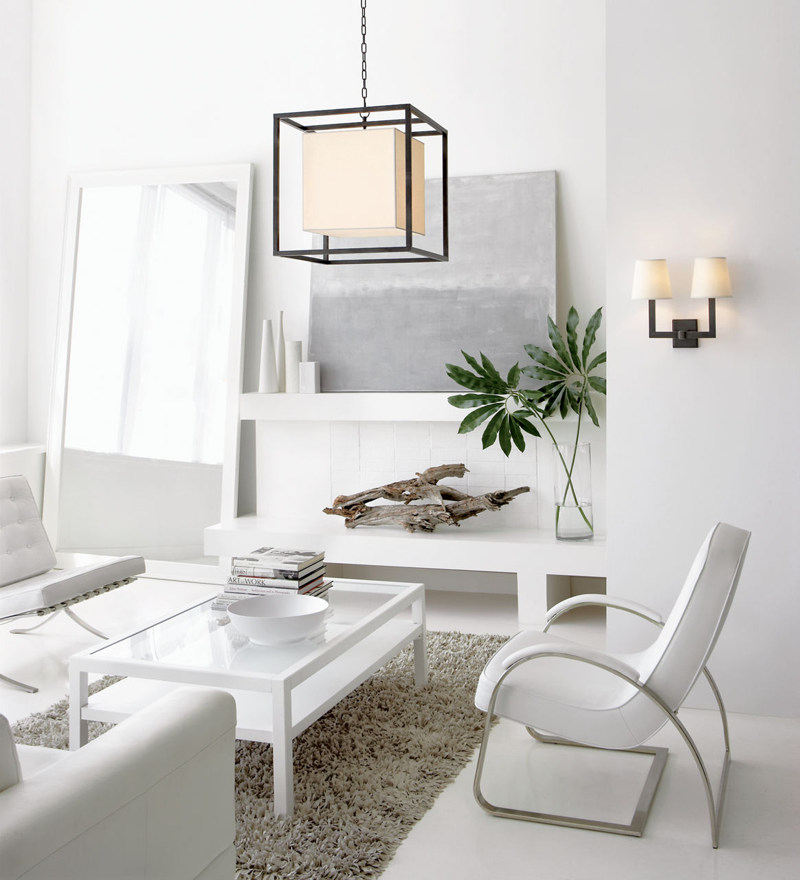 Square Tube Double Sconce | Bronze | Natural Paper Shades