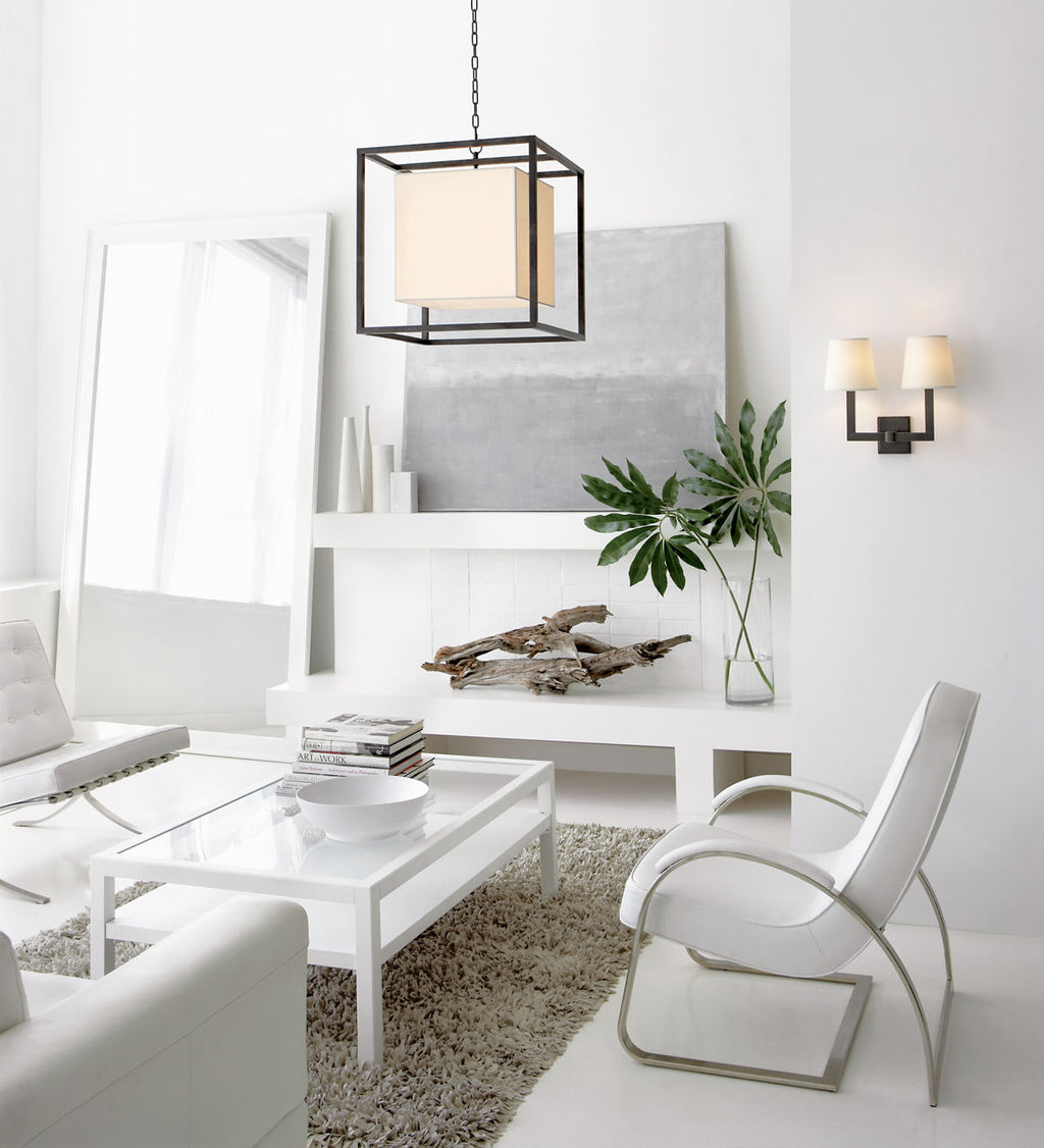 Square Tube Double Sconce | Bronze | Natural Paper Shades