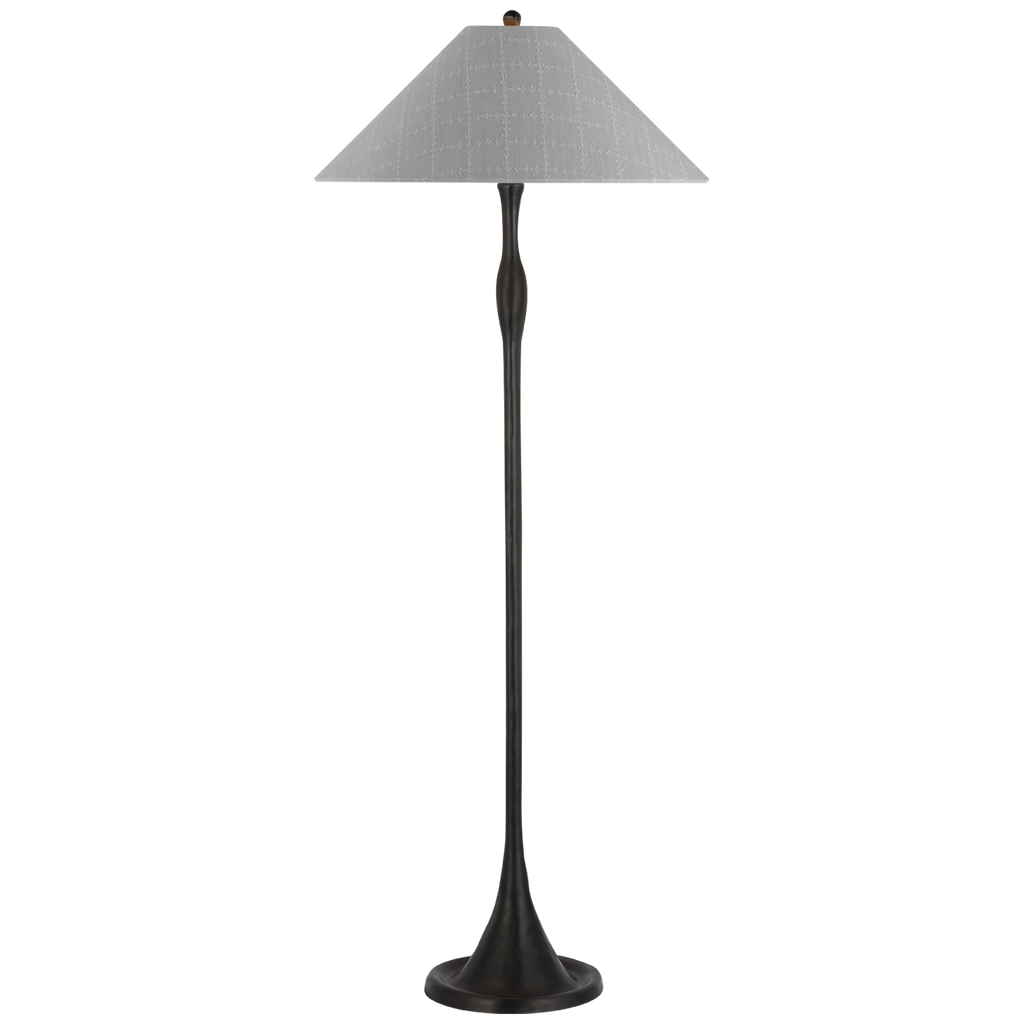 Romero Medium Floor Lamp | Bronze | Schumacher 21" Sky Elin Check Flare Shade