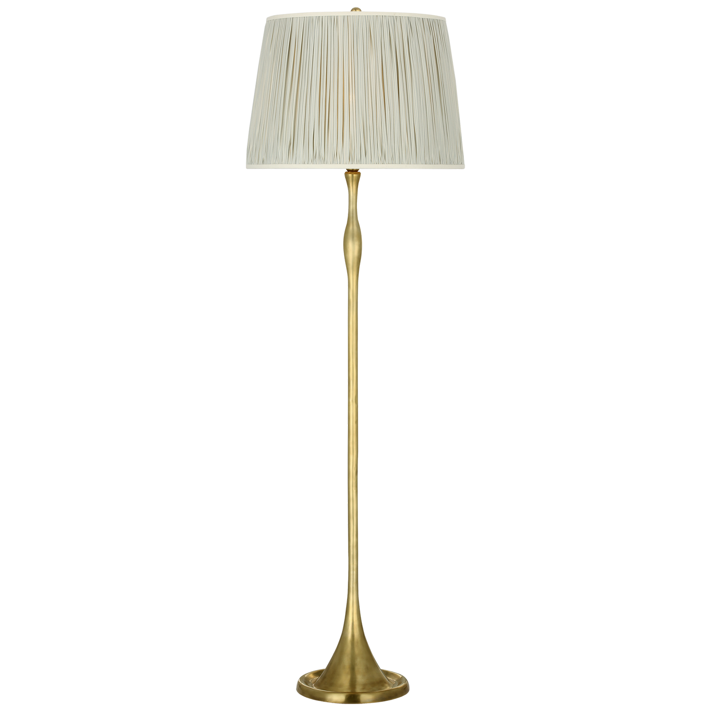 Romero Medium Floor Lamp | Hand-Rubbed Antique Brass | Schumacher 18" Blue Charee Stripe Pleated Empire Shade