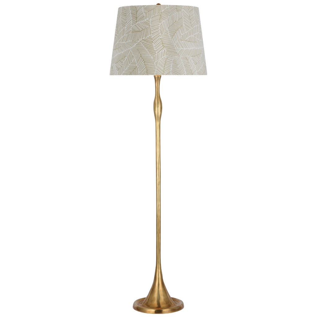Romero Medium Floor Lamp | Hand-Rubbed Antique Brass | Schumacher 18" Taupe Abstract Leaf Empire Shade