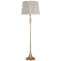 Romero Medium Floor Lamp | Hand-Rubbed Antique Brass | Schumacher 18" Taupe Abstract Leaf Empire Shade