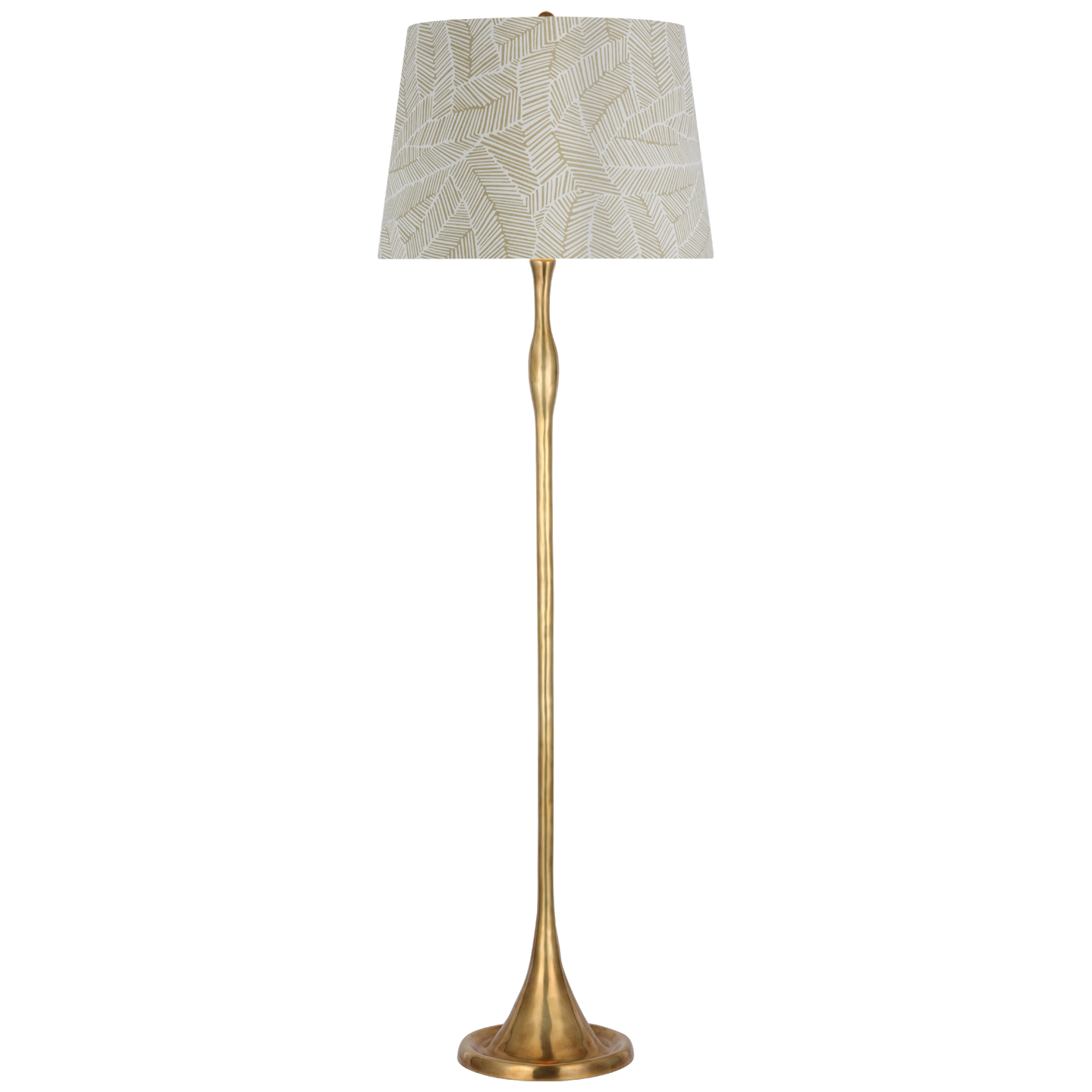Romero Medium Floor Lamp | Hand-Rubbed Antique Brass | Schumacher 18" Taupe Abstract Leaf Empire Shade
