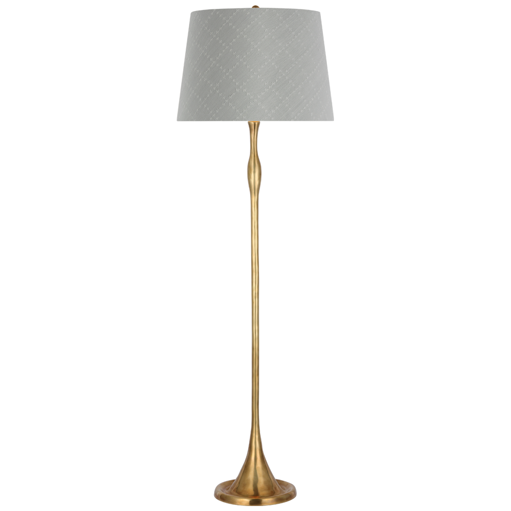 Romero Medium Floor Lamp | Hand-Rubbed Antique Brass | Schumacher 18" Sky Elin Check Empire Shade