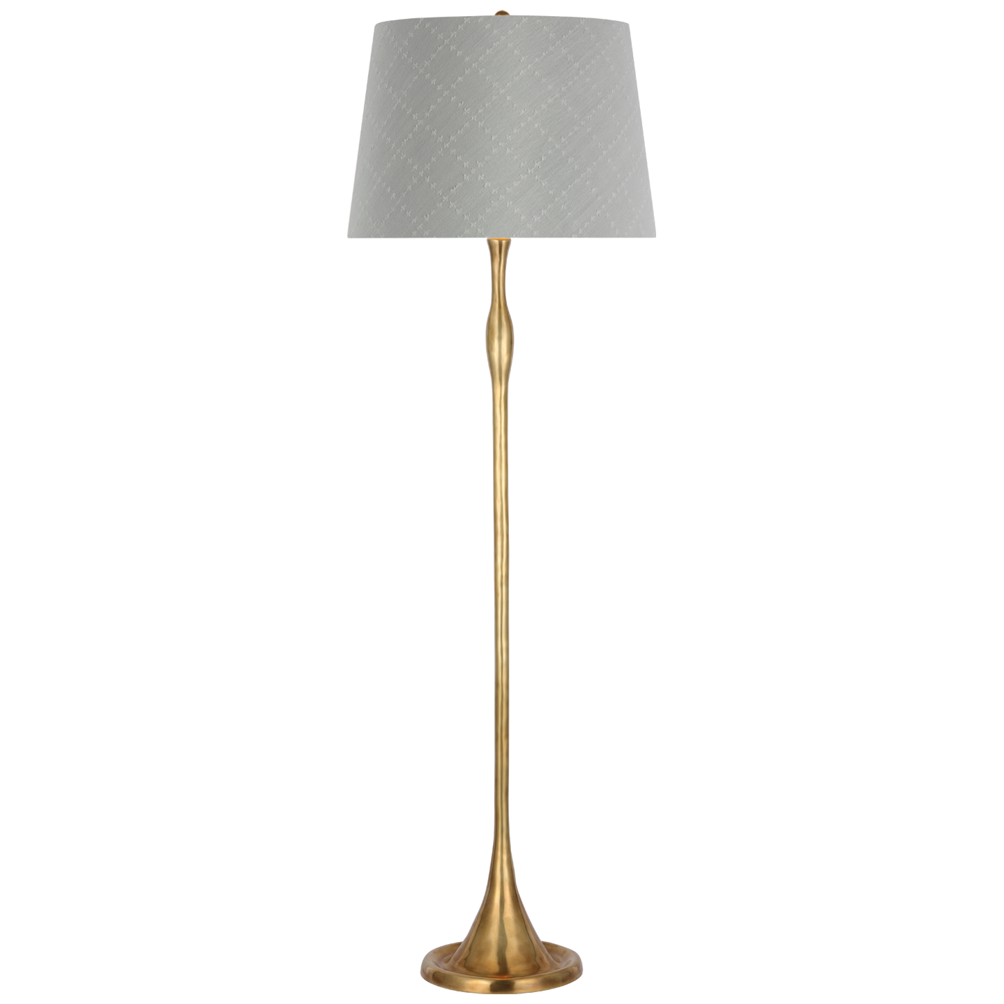 Romero Medium Floor Lamp | Hand-Rubbed Antique Brass | Schumacher 18" Sky Elin Check Empire Shade