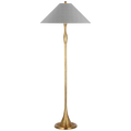 Romero Medium Floor Lamp | Hand-Rubbed Antique Brass | Schumacher 21" Sky Elin Check Flare Shade