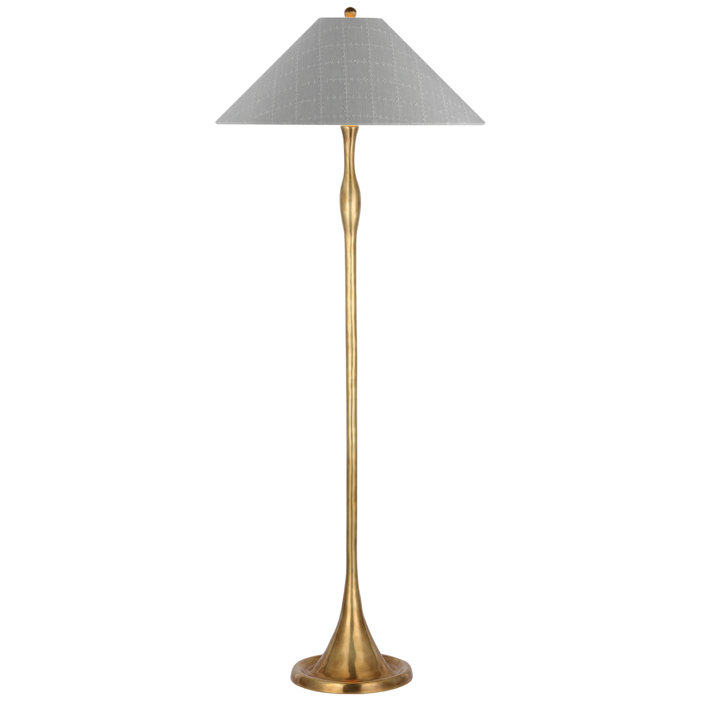 Romero Medium Floor Lamp | Hand-Rubbed Antique Brass | Schumacher 21" Sky Elin Check Flare Shade