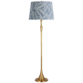 Romero Medium Floor Lamp | Hand-Rubbed Antique Brass | Schumacher 18" Navy Abstract Leaf Empire Shade