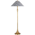 Romero Medium Floor Lamp | Hand-Rubbed Antique Brass | Schumacher 21" Navy Abstract Leaf Flare Shade