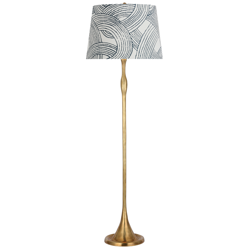 Romero Medium Floor Lamp | Hand-Rubbed Antique Brass | Schumacher 18" Blue Freeform Empire Shade