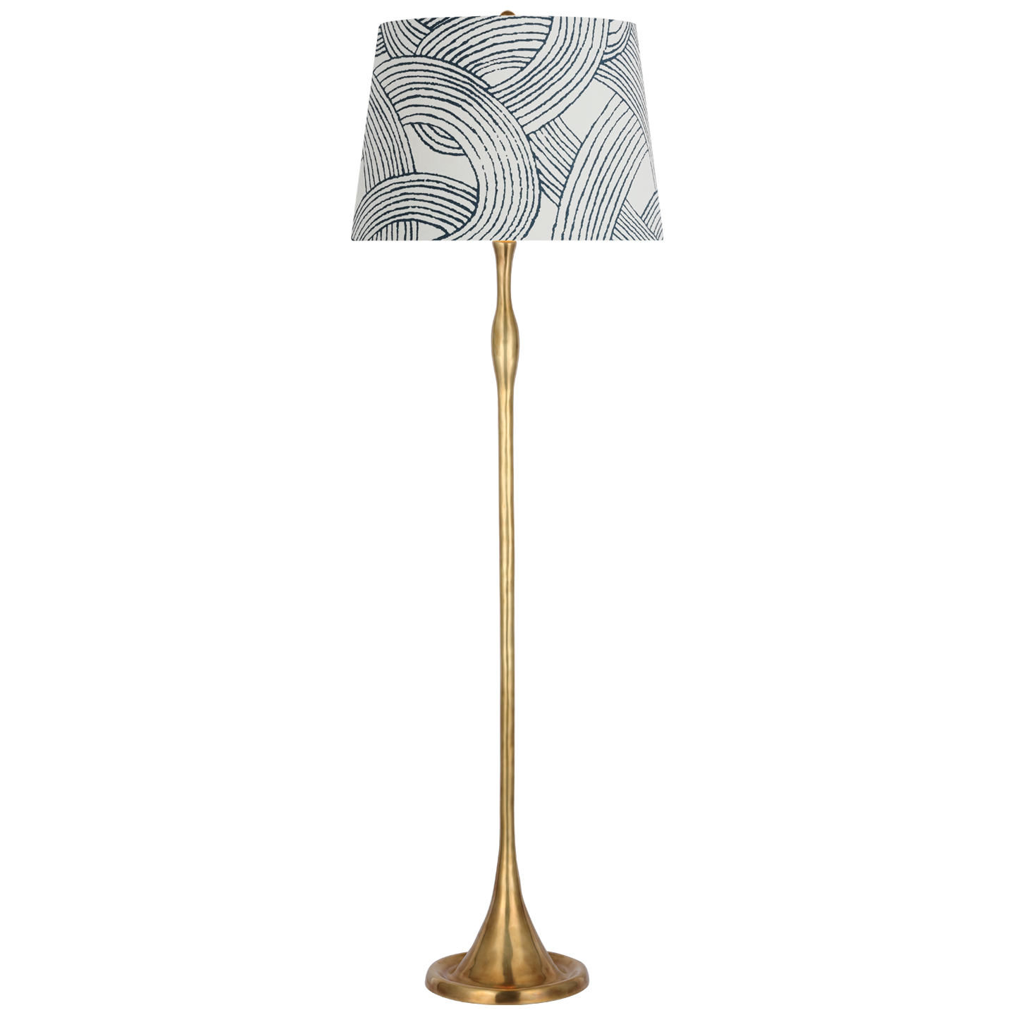 Romero Medium Floor Lamp | Hand-Rubbed Antique Brass | Schumacher 18" Blue Freeform Empire Shade