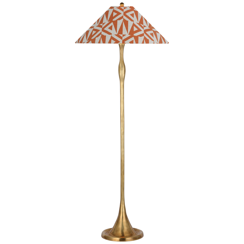 Romero Medium Floor Lamp | Hand-Rubbed Antique Brass | Schumacher 21" Brick Amero Flare Shade