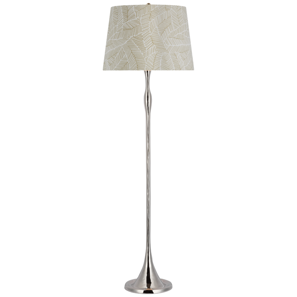 Romero Medium Floor Lamp | Polished Nickel | Schumacher 18" Taupe Abstract Leaf Empire Shade