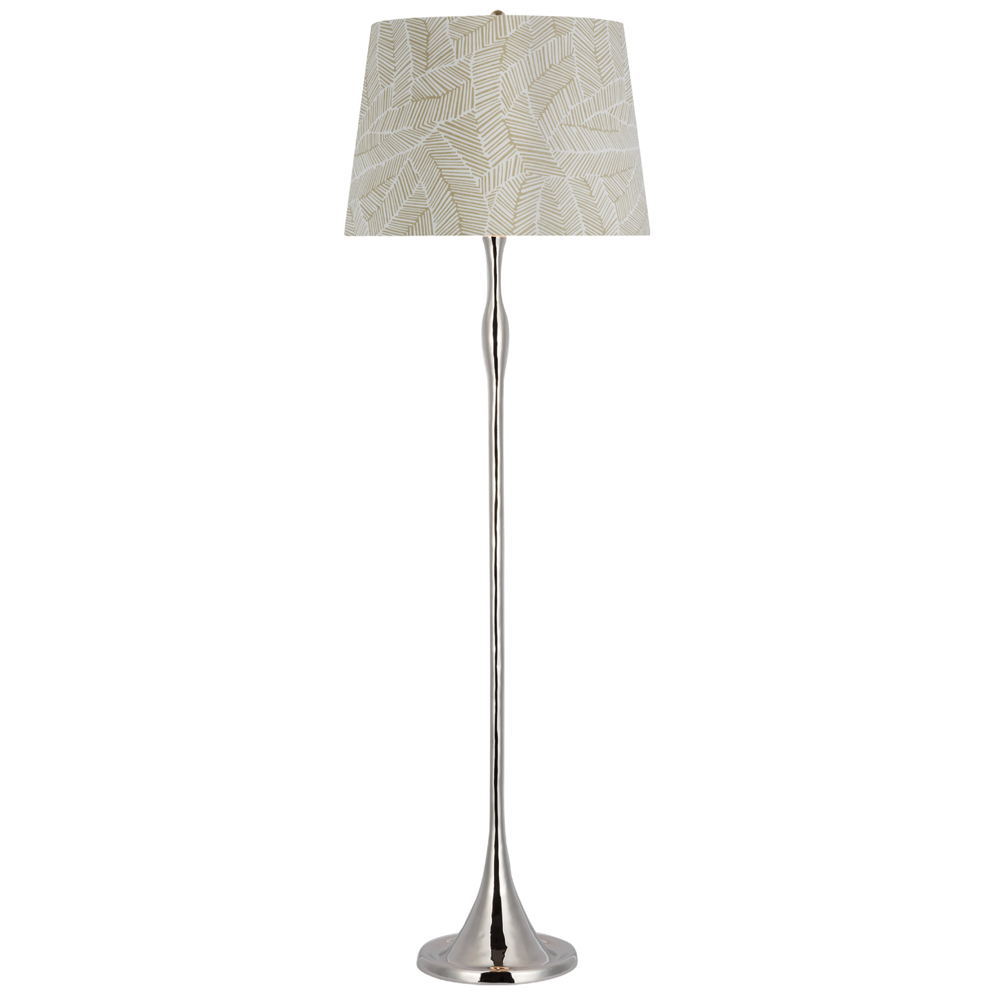 Romero Medium Floor Lamp | Polished Nickel | Schumacher 18" Taupe Abstract Leaf Empire Shade