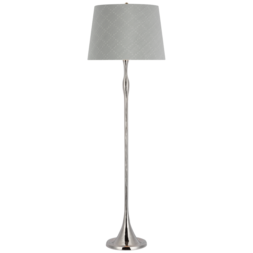 Romero Medium Floor Lamp | Polished Nickel | Schumacher 18" Sky Elin Check Empire Shade