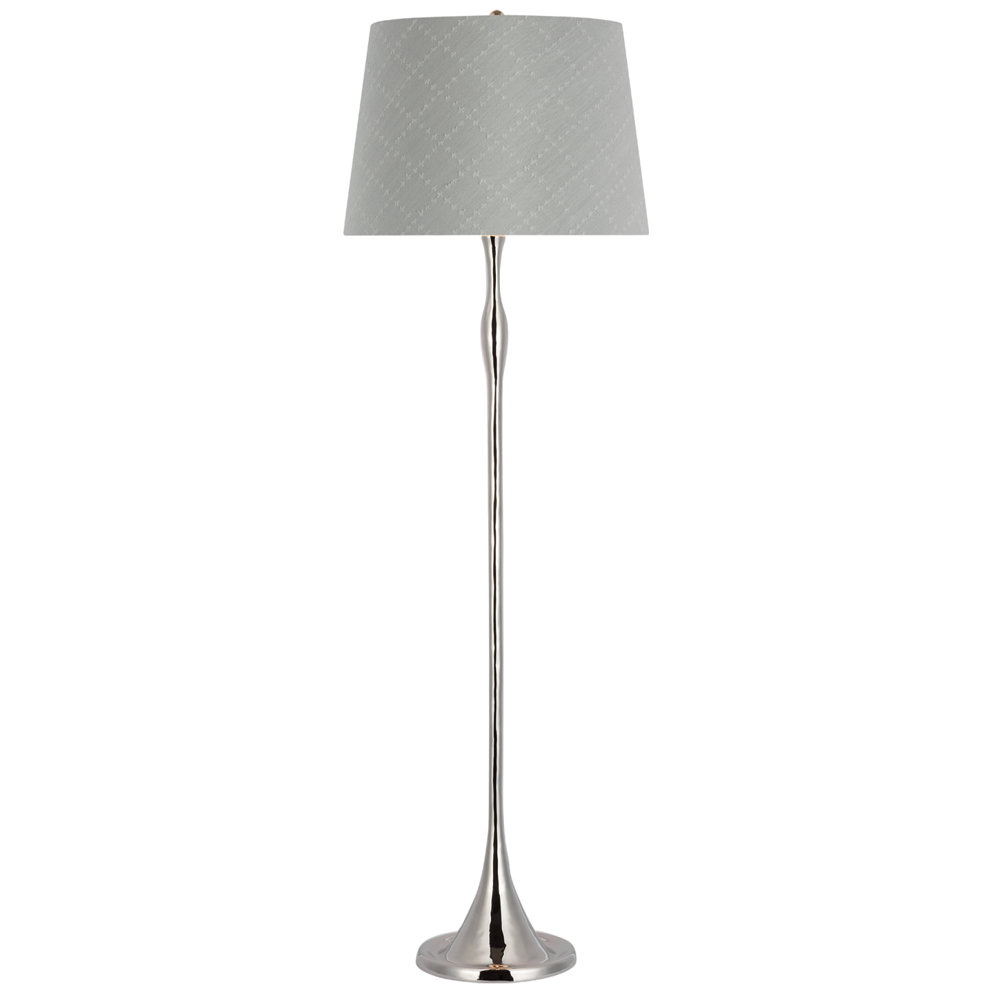 Romero Medium Floor Lamp | Polished Nickel | Schumacher 18" Sky Elin Check Empire Shade
