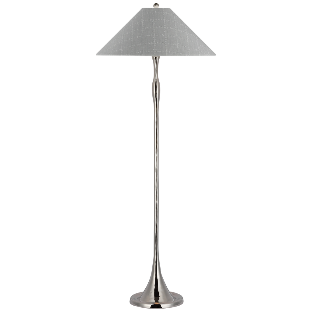 Romero Medium Floor Lamp | Polished Nickel | Schumacher 21" Sky Elin Check Flare Shade