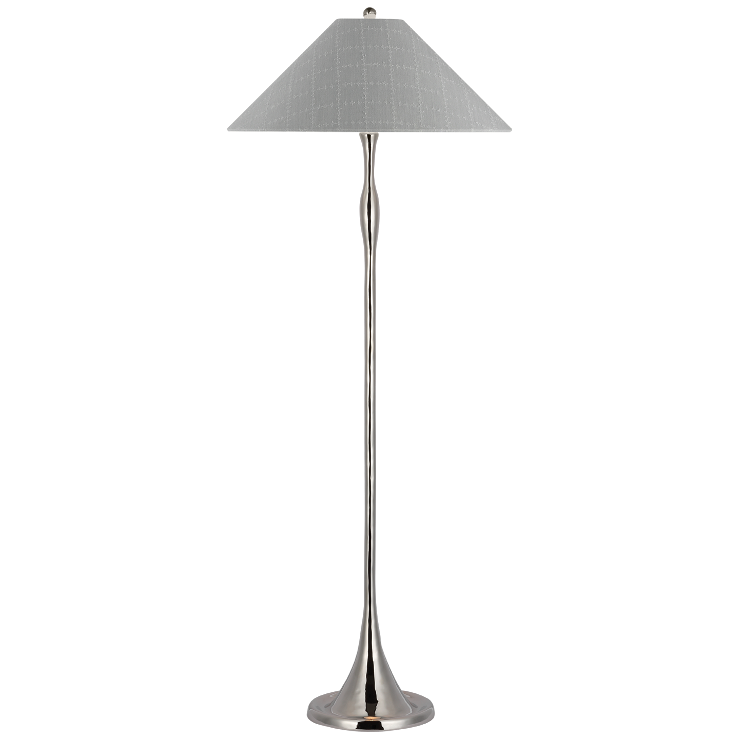 Romero Medium Floor Lamp | Polished Nickel | Schumacher 21" Sky Elin Check Flare Shade