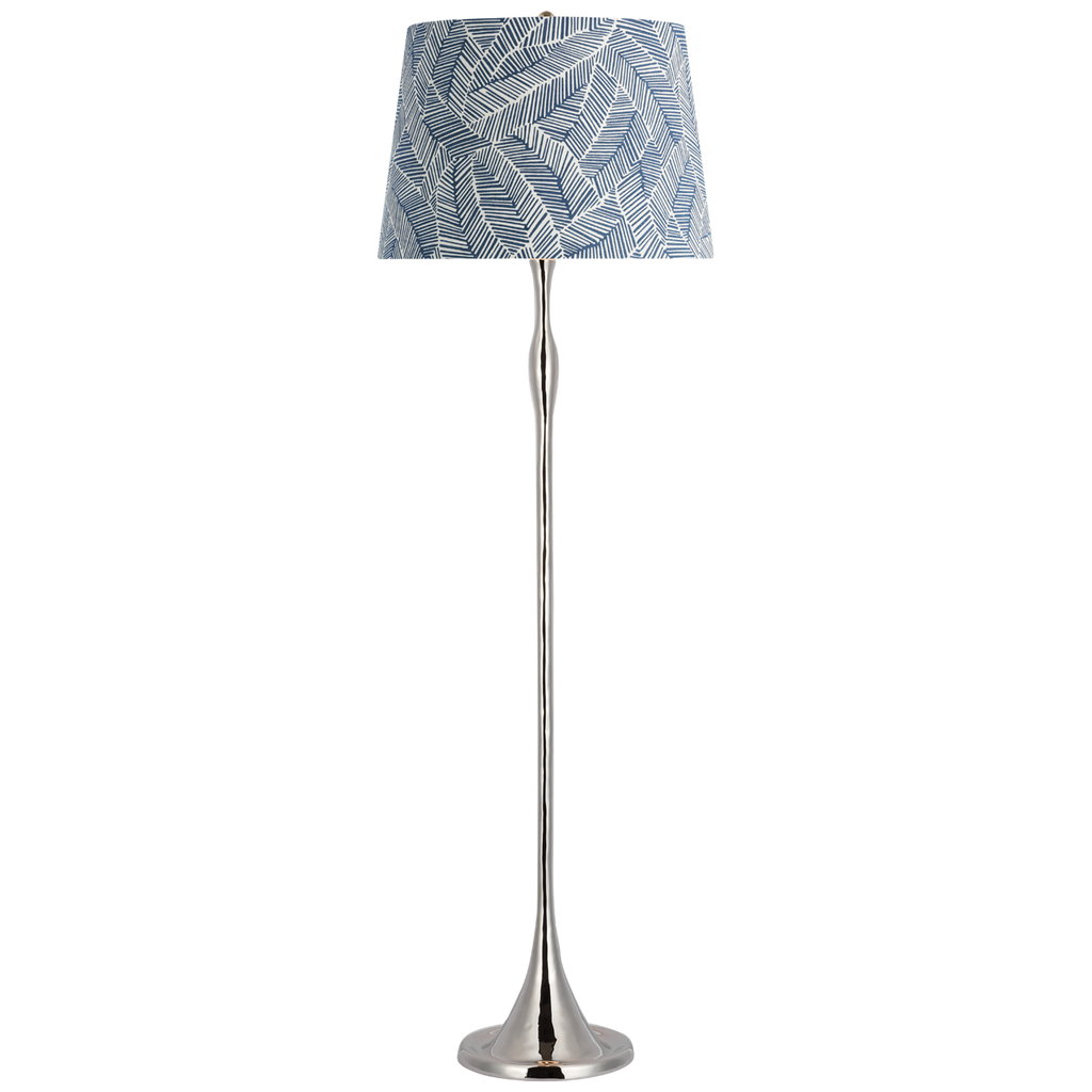 Romero Medium Floor Lamp | Polished Nickel | Schumacher 18" Navy Abstract Leaf Empire Shade