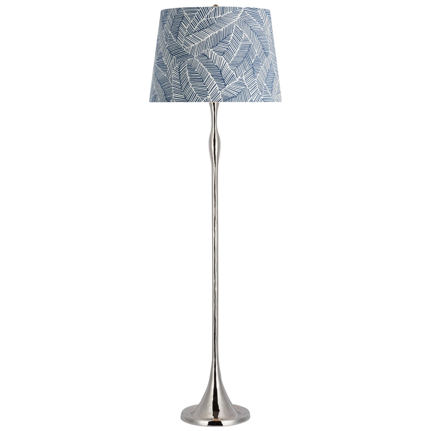 Romero Medium Floor Lamp | Polished Nickel | Schumacher 18" Navy Abstract Leaf Empire Shade