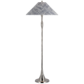 Romero Medium Floor Lamp | Polished Nickel | Schumacher 21" Navy Abstract Leaf Flare Shade