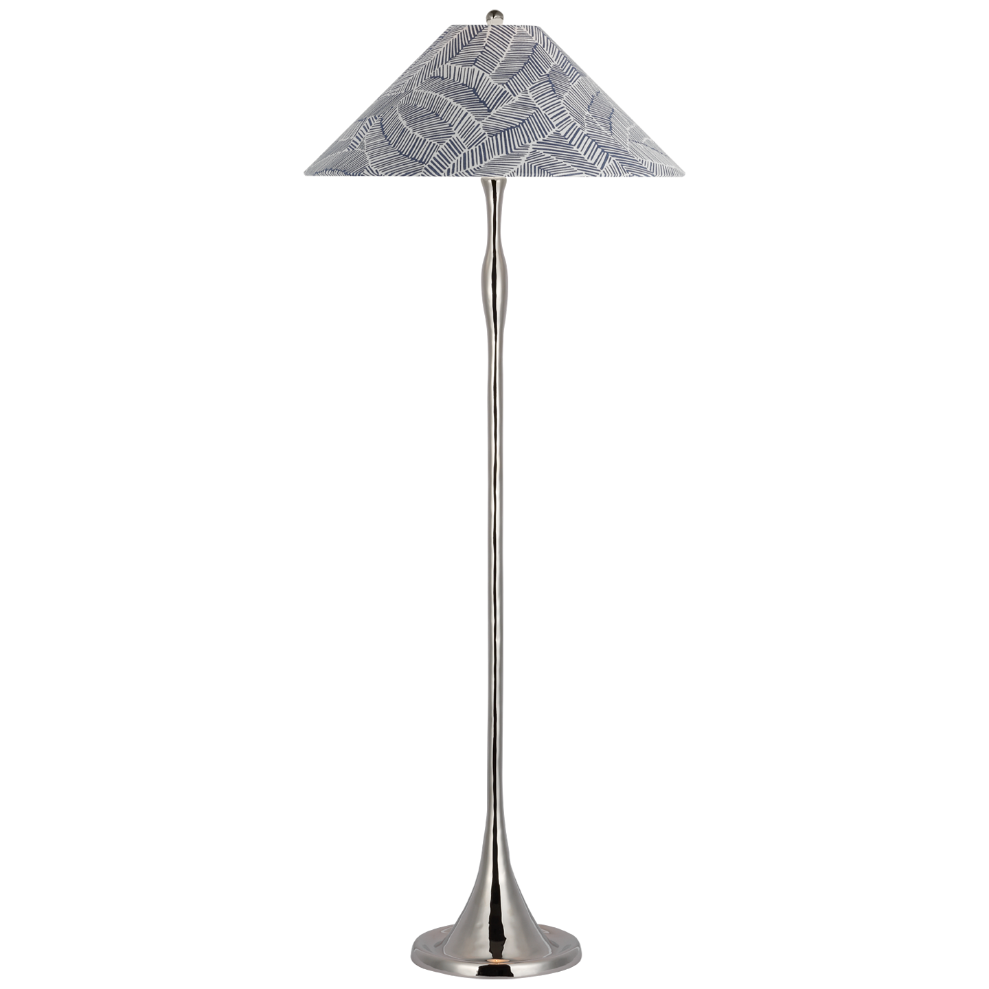 Romero Medium Floor Lamp | Polished Nickel | Schumacher 21" Navy Abstract Leaf Flare Shade