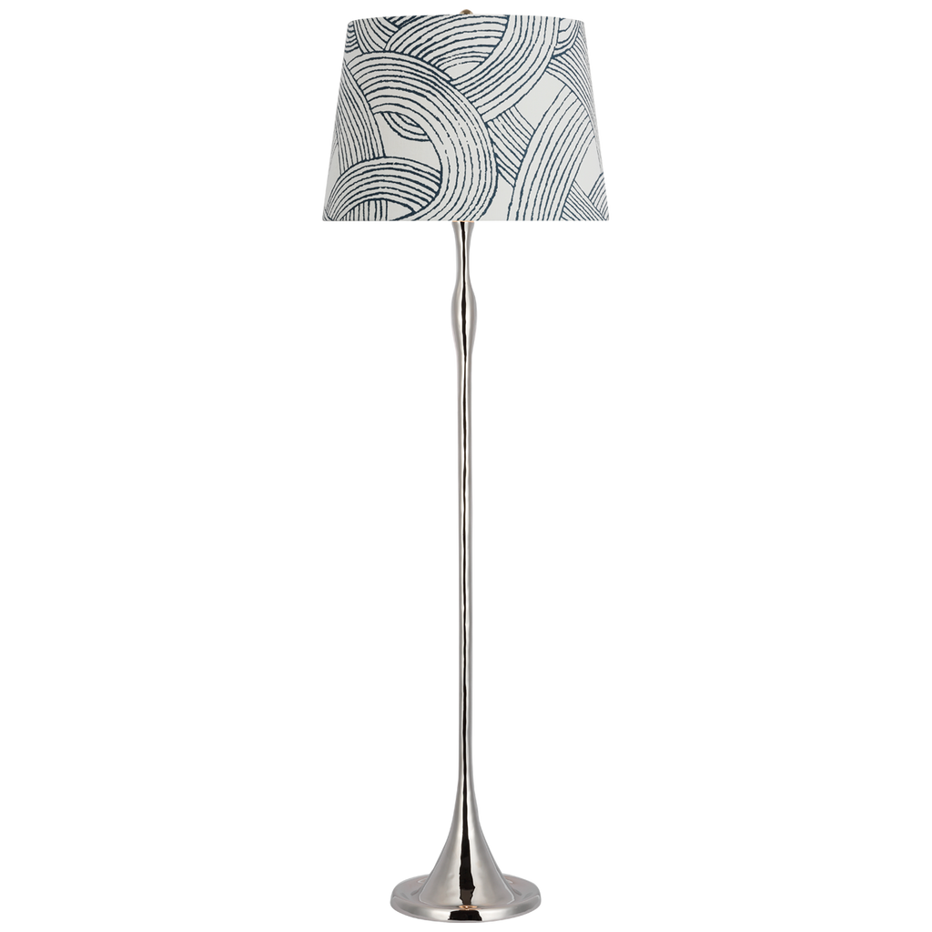 Romero Medium Floor Lamp | Polished Nickel | Schumacher 18" Blue Freeform Empire Shade