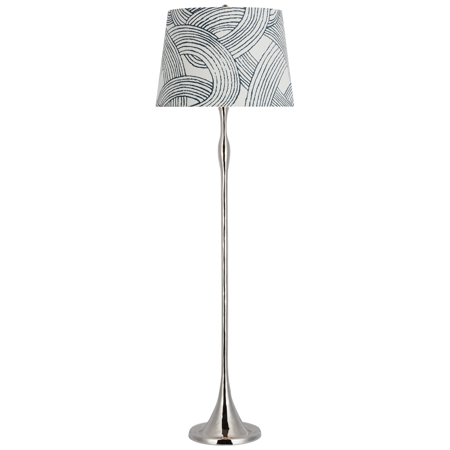 Romero Medium Floor Lamp | Polished Nickel | Schumacher 18" Blue Freeform Empire Shade