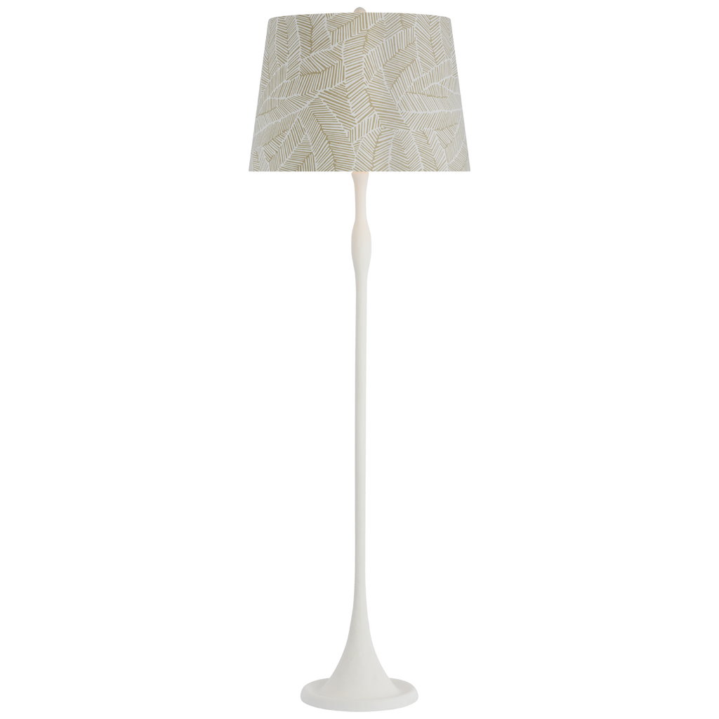 Romero Medium Floor Lamp | Plaster White | Schumacher 18" Taupe Abstract Leaf Empire Shade