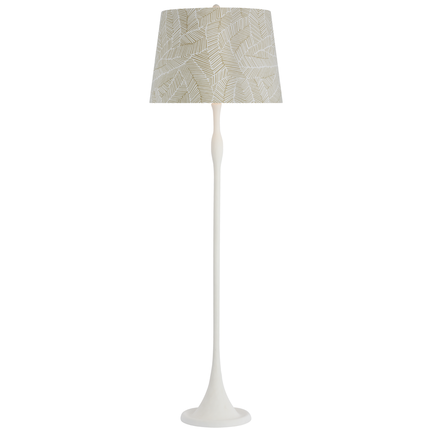 Romero Medium Floor Lamp | Plaster White | Schumacher 18" Taupe Abstract Leaf Empire Shade