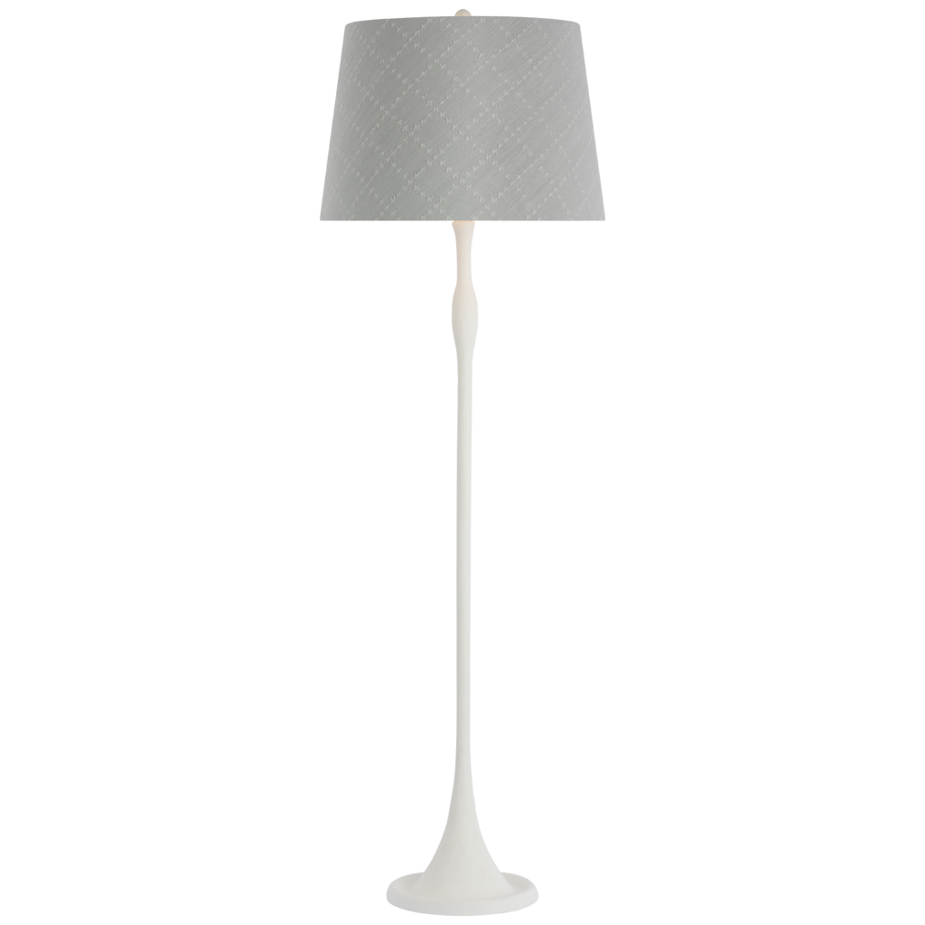 Romero Medium Floor Lamp | Plaster White | Schumacher 18" Sky Elin Check Empire Shade