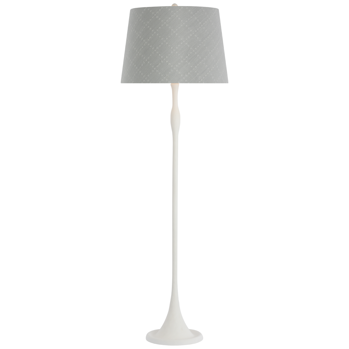 Romero Medium Floor Lamp | Plaster White | Schumacher 18" Sky Elin Check Empire Shade
