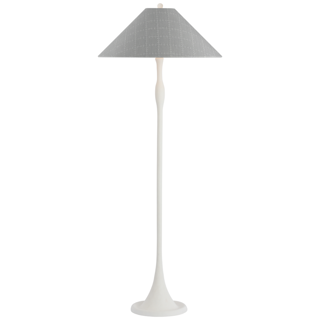 Romero Medium Floor Lamp | Plaster White | Schumacher 21" Sky Elin Check Flare Shade
