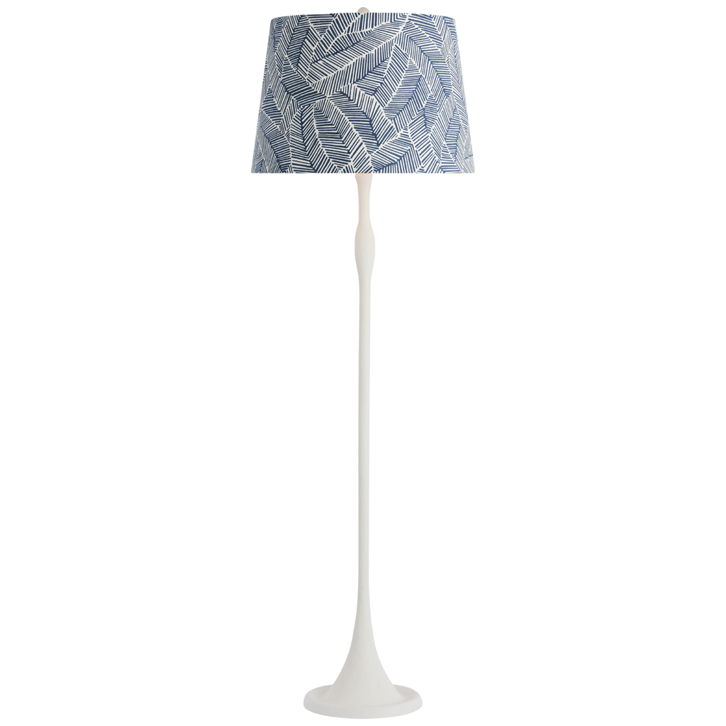Romero Medium Floor Lamp | Plaster White | Schumacher 18" Navy Abstract Leaf Empire Shade