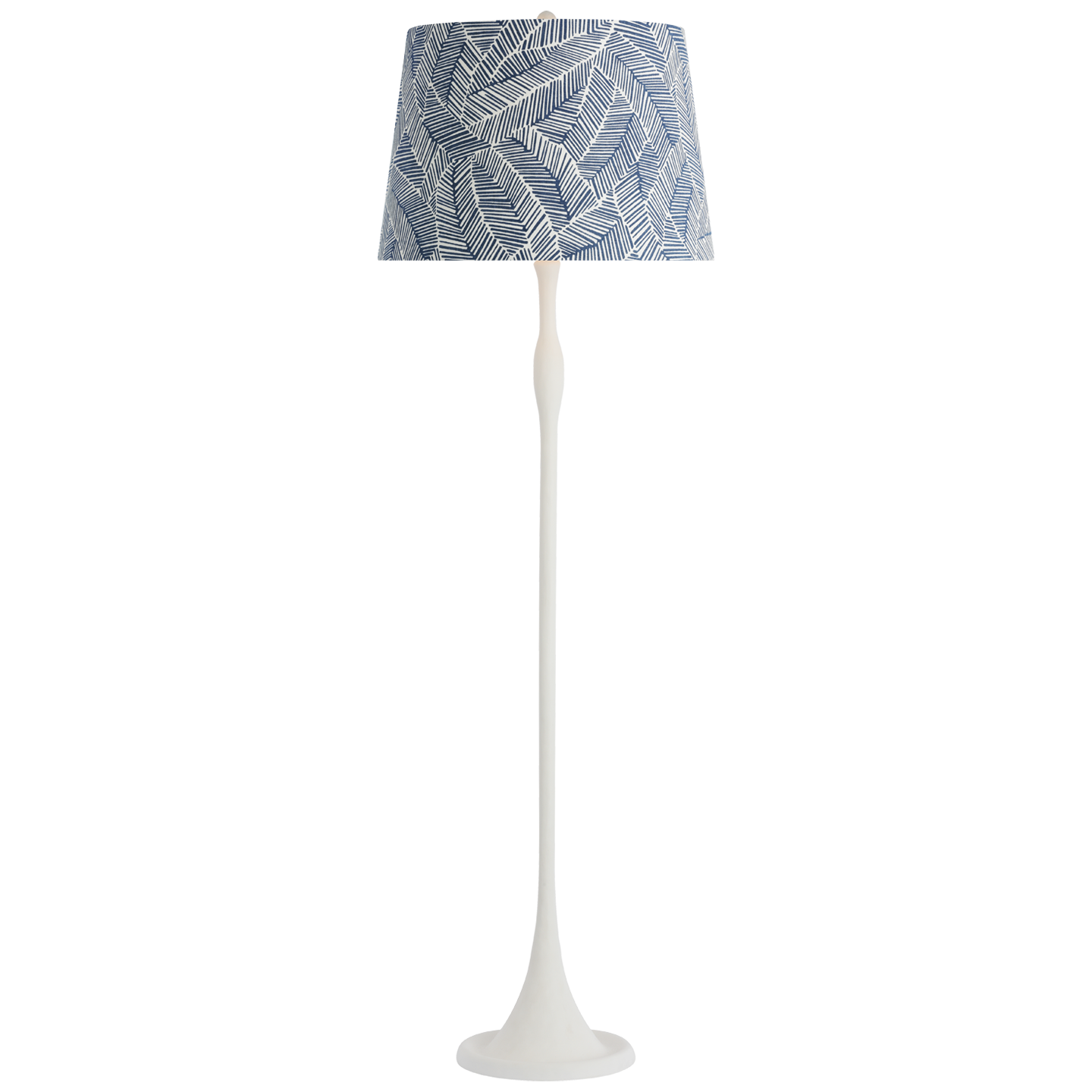 Romero Medium Floor Lamp | Plaster White | Schumacher 18" Navy Abstract Leaf Empire Shade