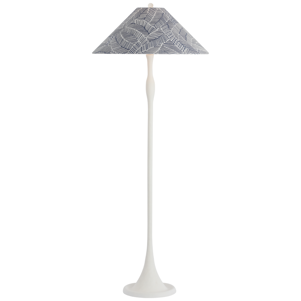 Romero Medium Floor Lamp | Plaster White | Schumacher 21" Navy Abstract Leaf Flare Shade
