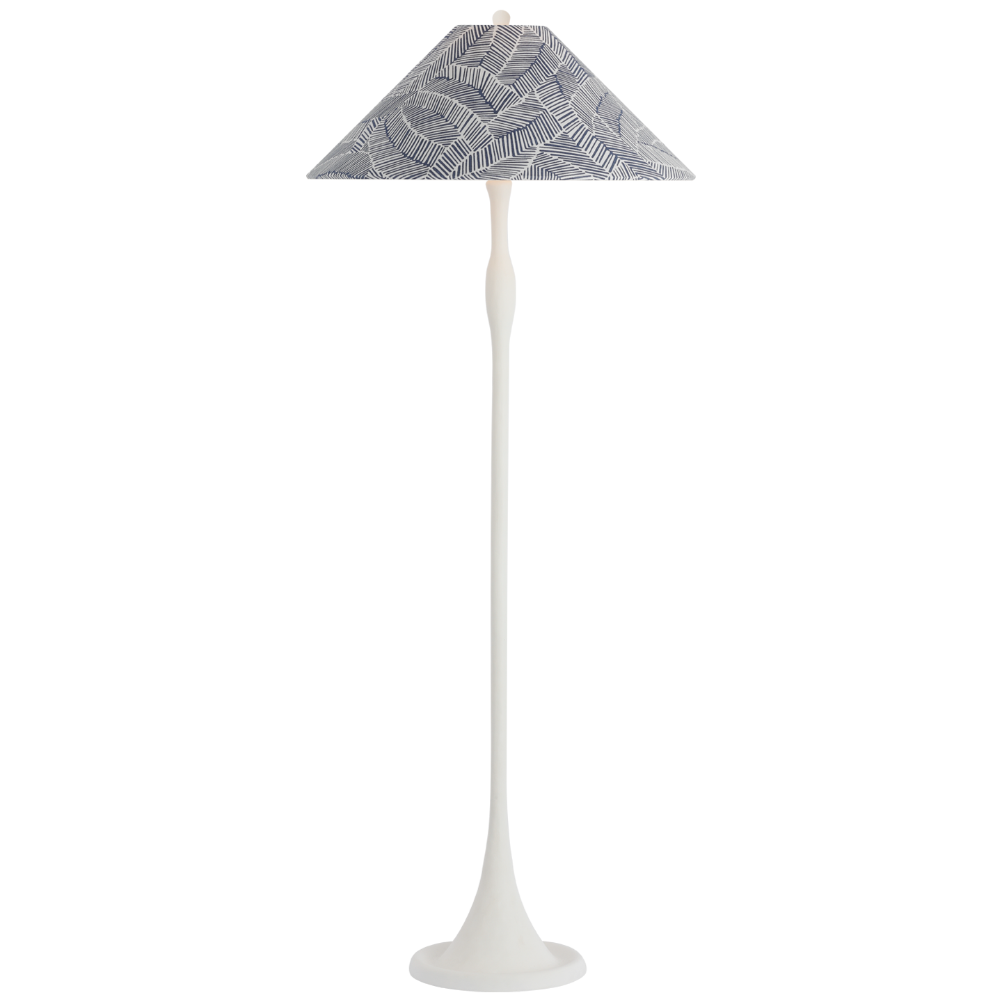 Romero Medium Floor Lamp | Plaster White | Schumacher 21" Navy Abstract Leaf Flare Shade