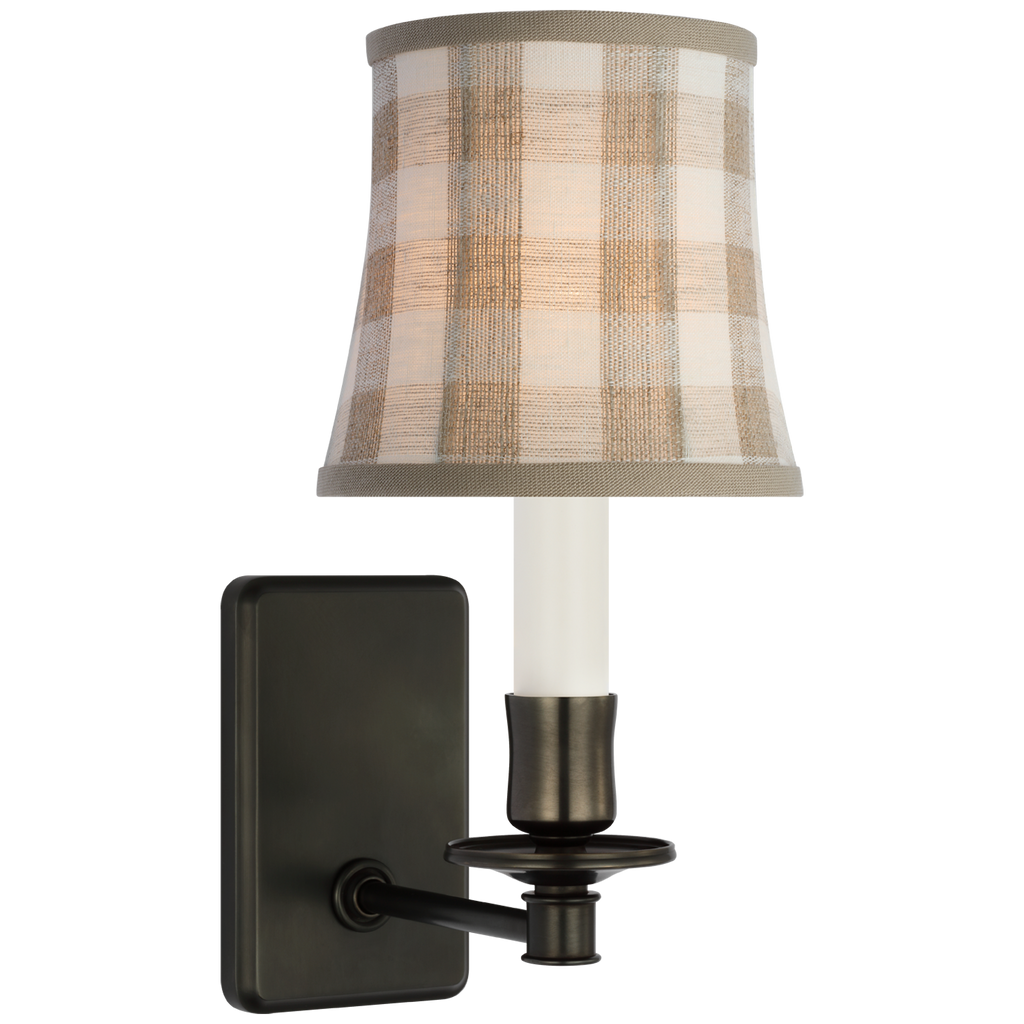 Tara 12" Sconce | Bronze | Schumacher Natural Sidney Check Soft Empire Shade